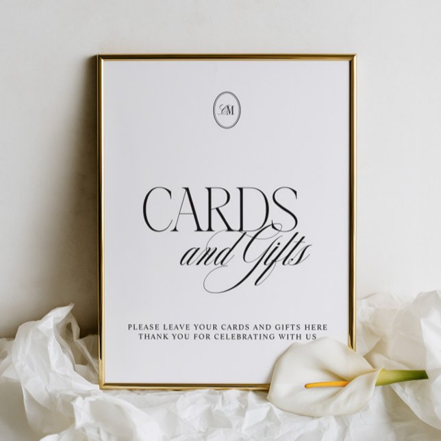 Panneau de mariage classique encre et cartes blanc (Classic Ink & Soft White Cards & Gift Wedding Sign)