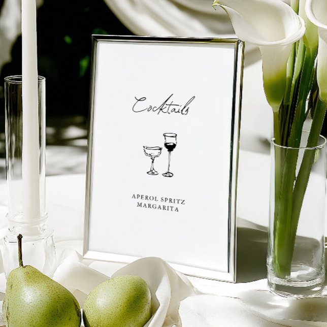 Panneau de mariage de bar à cocktails dessiné à la (Minimalist Hand Drawn Cocktail Bar Wedding Sign)