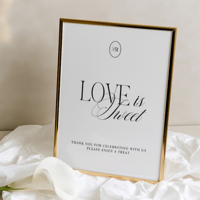 Panneau de mariage Élégant Amour Noir & Blanc est  (Elegant Black & White Love is Sweet Wedding Sign)