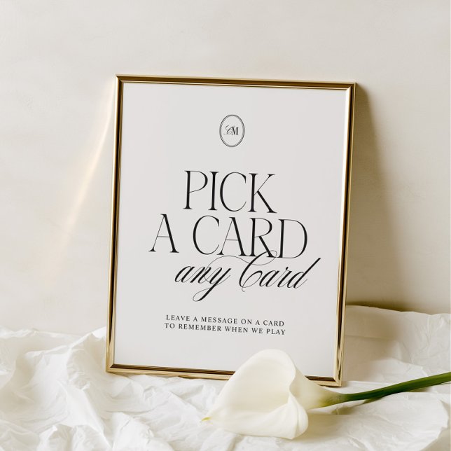 Panneau de mariage élégant noir et blanc Choisisse (Elegant Black & White Pick a Card Wedding Sign)