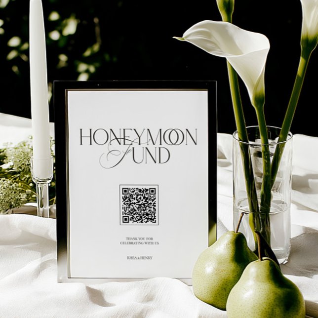 Panneau de mariage élégant noir et blanc pour la c (Honeymoon Fund Elegant Black & White Wedding Sign)