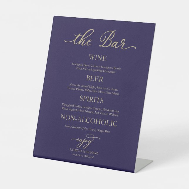 Panneau de mariage élégant or bleu marine Bar des  (Recto)