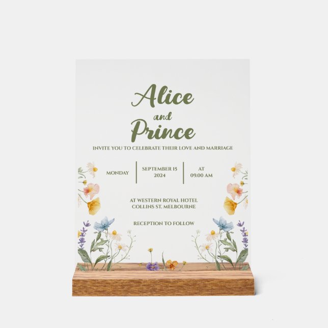 Panneau de mariage en acrylique floral avec suppor (Recto)