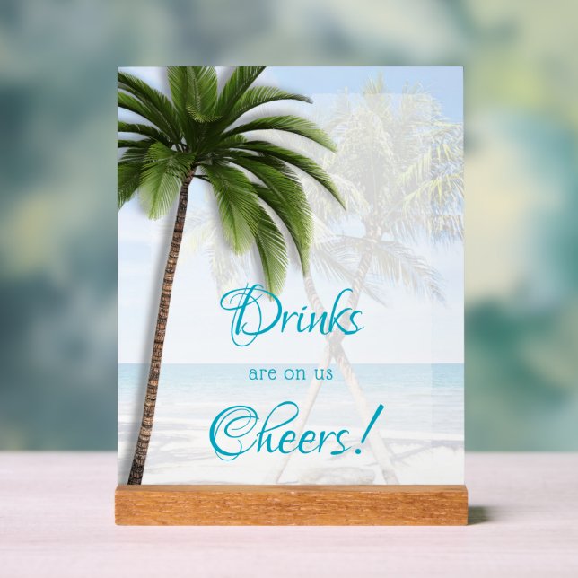 Panneau de mariage en acrylique Palmiers Open Bar (Neutre)