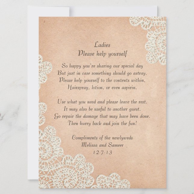 Panneau de mariage en papier antique et dentelle (Devant)