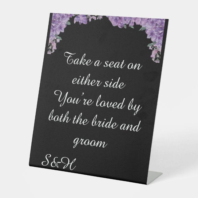 Panneau de mariage Fleurs Violettes Asseyez-vous o (Recto)