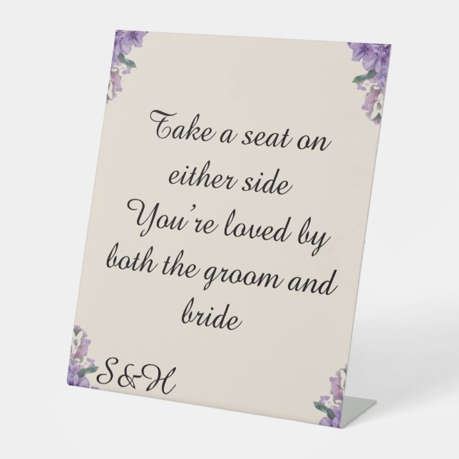Panneau de mariage Fleurs Violettes Asseyez-vous o (Recto)