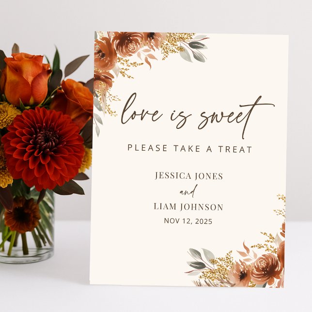 Panneau de mariage Floral Boho de Terracotta Fall (Terracotta Fall Floral Boho Wedding Favors Sign)