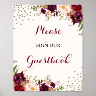 Panneau de mariage Livre d'or floral Confetti Bour