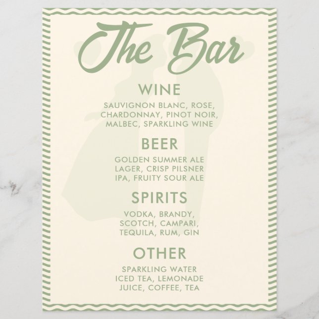 Panneau de mariage Menu Barrayure ondulée Vert sau (Devant)