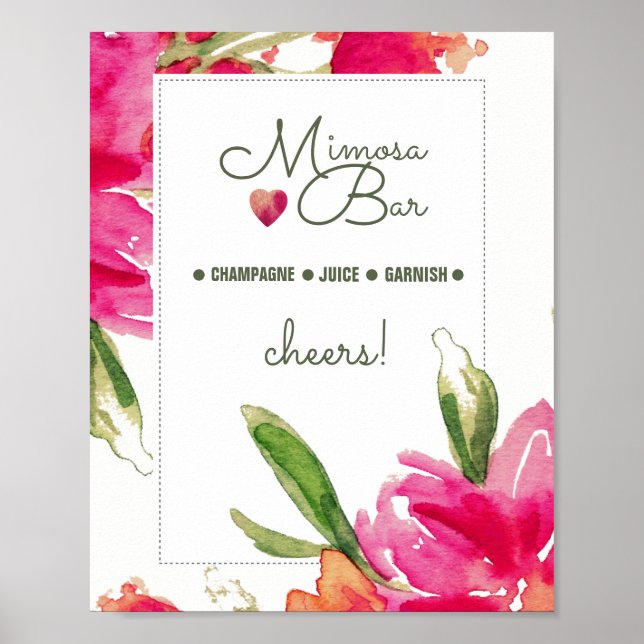 Panneau de mariage Mimosa Bar | Impression aquarel (Devant)