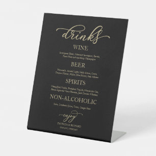Panneau de mariage noir écriture or Bar Boissons