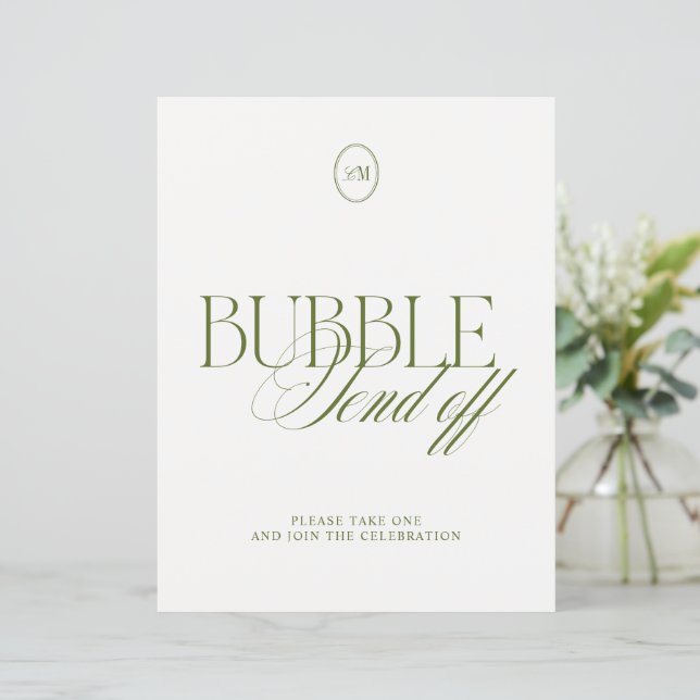 Panneau de mariage Olive Green Bubble Send Off (Debout devant)