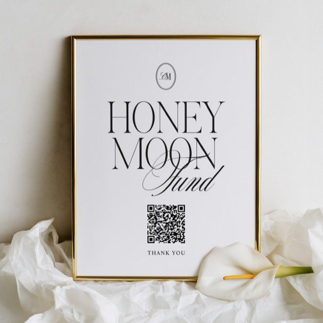 Panneau de mariage QR pour un fonds de lune de mie (Modern Elegant Honeymoon Fund QR Wedding Sign)