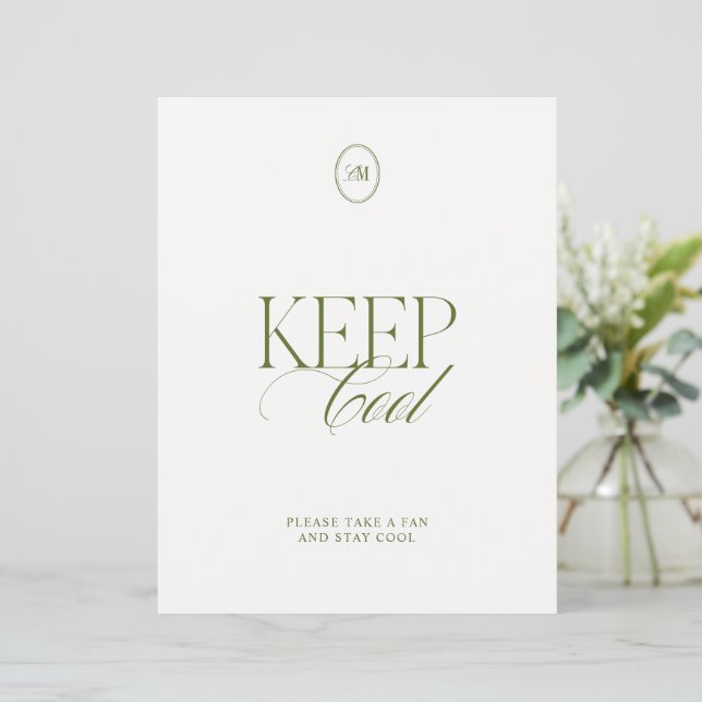 Panneau de mariage vert olive Minimalist Keep Cool (Debout devant)