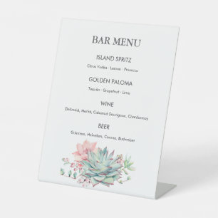 Panneau de menu de bar de mariage aux succulentes 