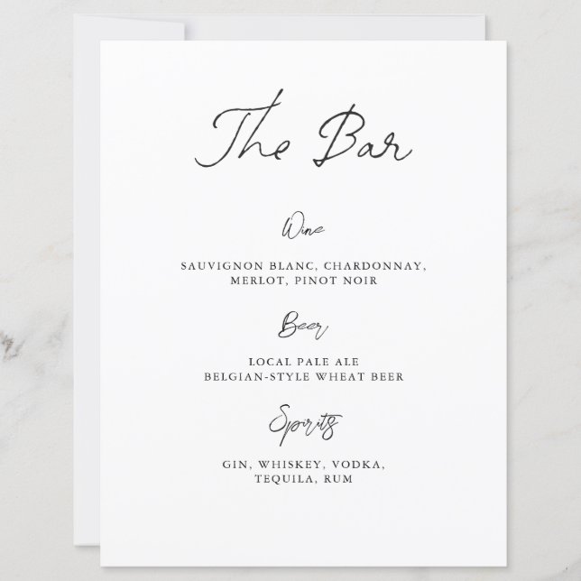 Panneau de menu de bar de mariage dessiné à la mai (Devant)