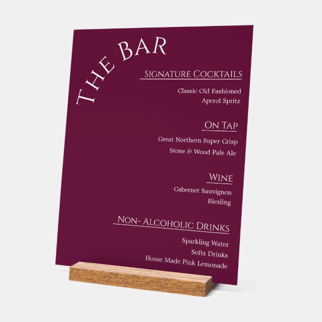 Panneau de menu de bar de mariage en acrylique mod (Angle)