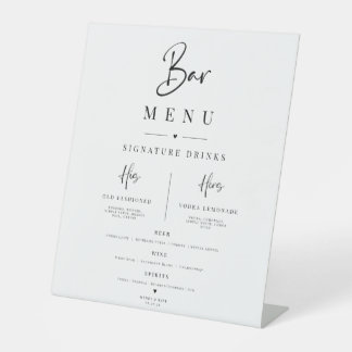 Panneau de menu de bar de mariage minimaliste élég