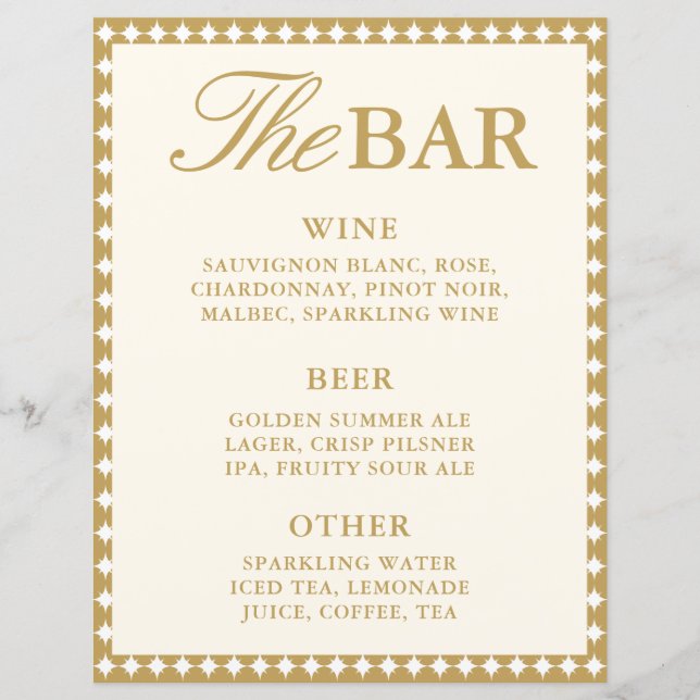 Panneau de menu de bar de mariage rétro salle de b (Devant)