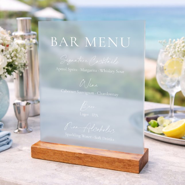 Panneau de menu de bar en acrylique bleu poussiére (Créateur téléchargé)