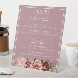 Panneau de menu de boissons de mariage floral Bour