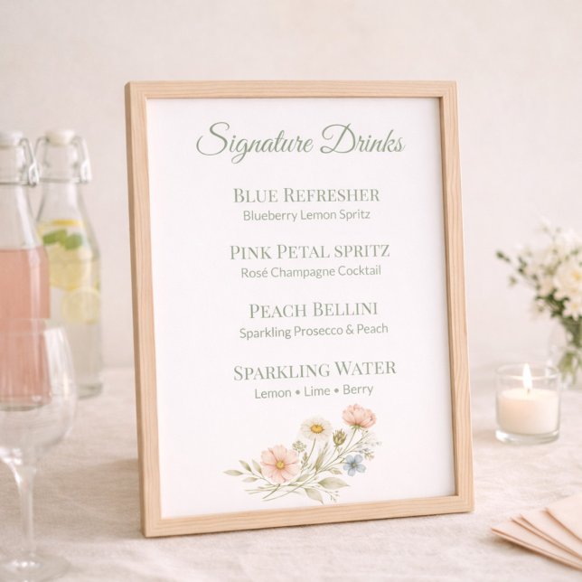 Panneau de menu de boissons signatures feuille de  (Créateur téléchargé)