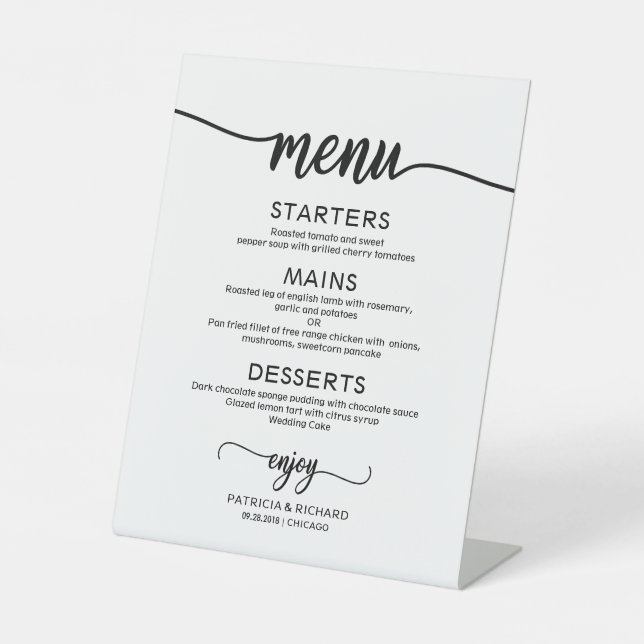 Panneau de Menu de Mariage Calligraphie Chic Rusti (Recto)
