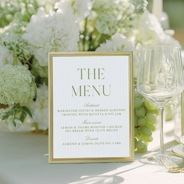 Panneau de menu de mariage élégant vert sauge et b (Elegant Sage Green & Blue Wedding Menu Sign)