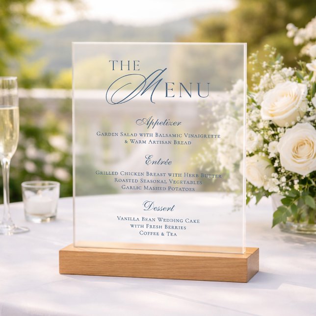 Panneau de menu de mariage en acrylique bleu pouss (Créateur téléchargé)