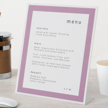 Panneau de menu de mariage lilas mauve sur socle