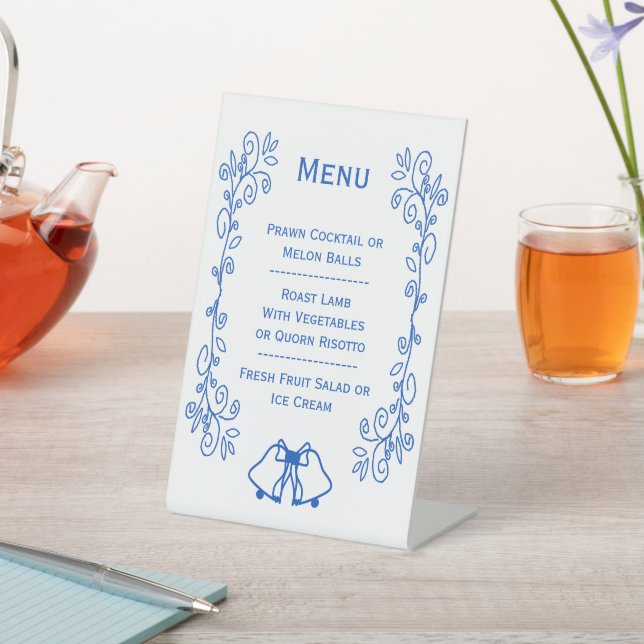 Panneau de menu de mariage sur pied Bleu Bells Sap (In SItu)