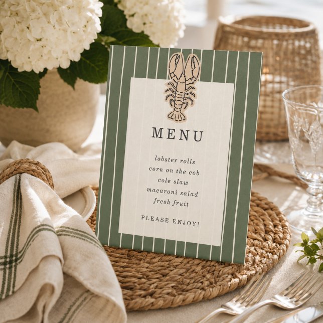 Panneau de menu de premier anniversaire de homard  (Preppy Coastal Lobster First Birthday Menu Sign
)