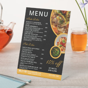 Panneau de menu de restaurant modifiable sur table