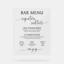 Panneau de menu Mariage acrylique