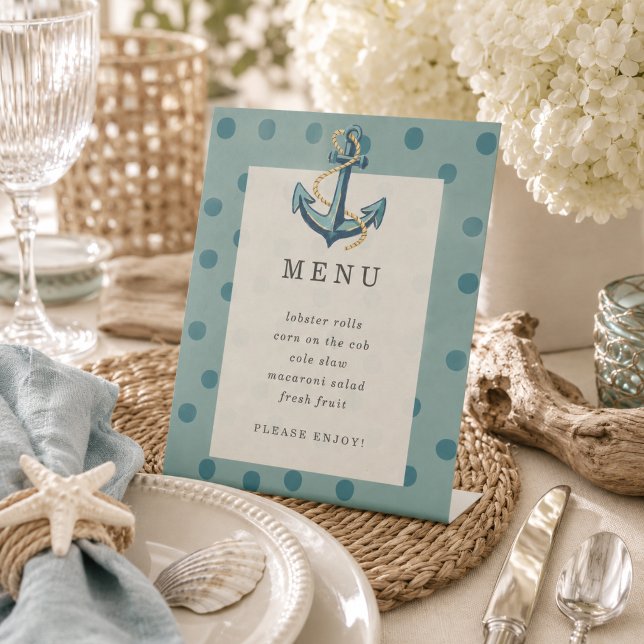 Panneau de menu pour le premier anniversaire d'un  (Coastal Sailor First Birthday Menu Sign)