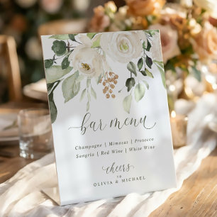 Panneau de menu simple pour bar Fleurs blanches et