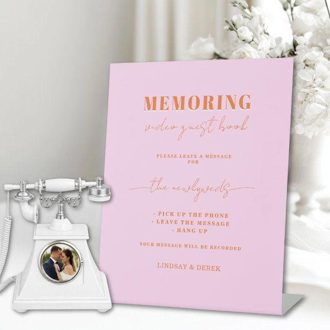 Panneau de message de livre d'or Memoring (Memoring Guest Book Message Sign
Pink Orange Bold Font)