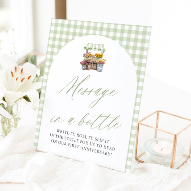 Panneau de message en bouteille du marché fermier  (Sage Green Farmers Market Message In A Bottle Game Sign)