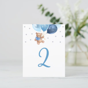 Panneau de numéro de table bleu et argent Ourson