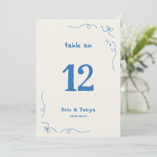Panneau de numéro de table de mariage 5x7 dessiné 