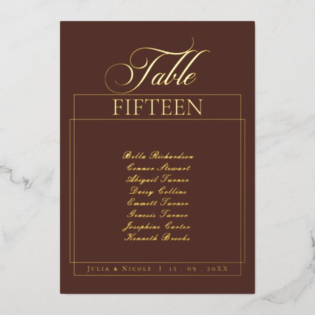 Panneau de numéro de table de mariage à bord brun  (Recto)