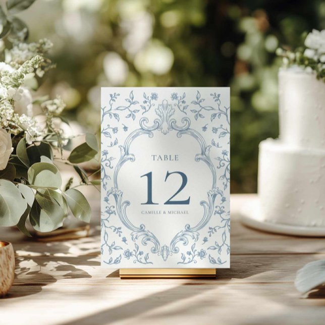 Panneau de numéro de table de mariage à crête bleu (Elegant Blue Crest Wedding Table Number)