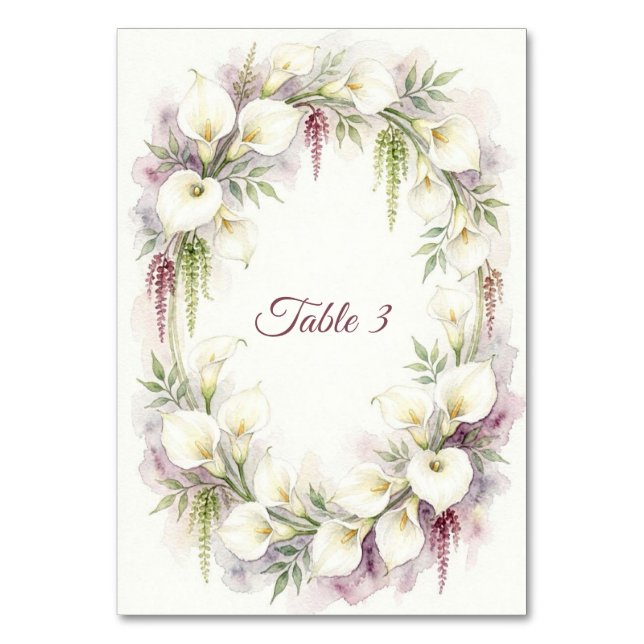 Panneau de numéro de table de mariage aux callas e (Par défaut)