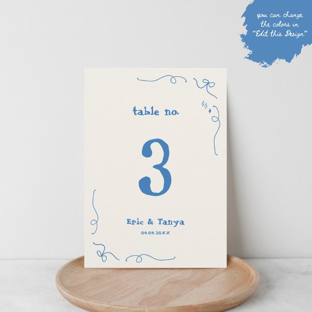 Panneau de numéro de table de mariage dessiné à la (Créateur téléchargé)
