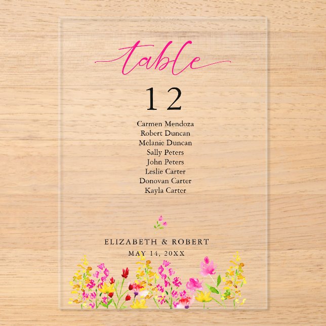 Panneau de numéro de table de mariage écriture ros (Recto)