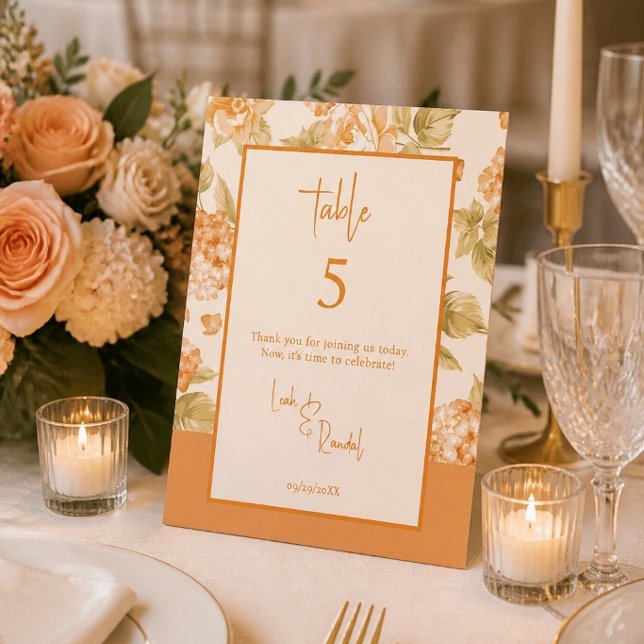 Panneau de numéro de table de mariage floral orang (Créateur téléchargé)