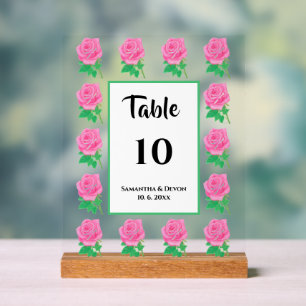 Panneau de numéro de table en acrylique Rose rose
