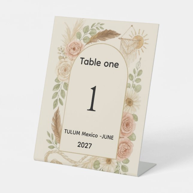 Panneau de numéro de table en forme d'arche en her (Recto)