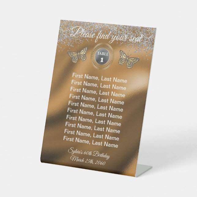 Panneau de numéro de table en paillettes papillon  (Recto)